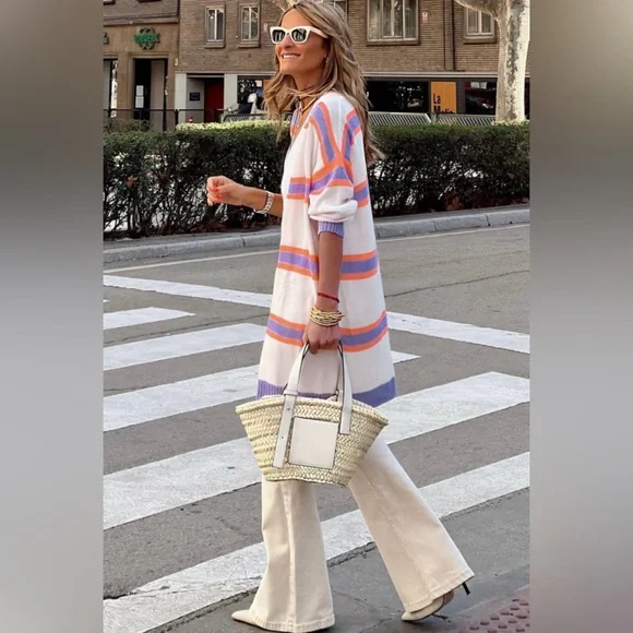 Zoey striped long sleeve button cardigan - Picture 3 of 5